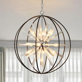 Modern Black and Gold Sputnik Chandelier for Living Room D23" 10-Light Globe Chandelier Round Hanging Chandelier for Foyer Entryway Stairway Kitchen Island