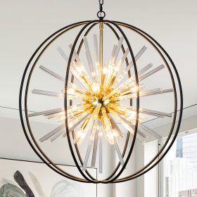 Vezzio Modern Sputnik Chandeliers for Dining Room 12-Light Black and Gold Chandelier for Entryway D27 Globe High Ceiling Light Fixture for Foyer Stairway Hallway Bedroom Living Room