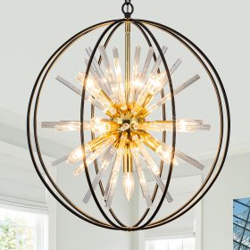 Modern Large Black and Gold Crystal Chandelier for Entryway High Ceiling D35" 20-Light Entry Firework Chandeliers Globe Pendant Lights for Foyer Stairway Hallway Dining Room Living Room High Ceiling