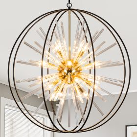 Modern Large Black Crystal Chandelier for High Ceilings Foyer Entryway D35" 20-Light Modern Globe Chandeliers Round Chandelier for Foyer Entryway Stairway Dining Room Hallway Front Door