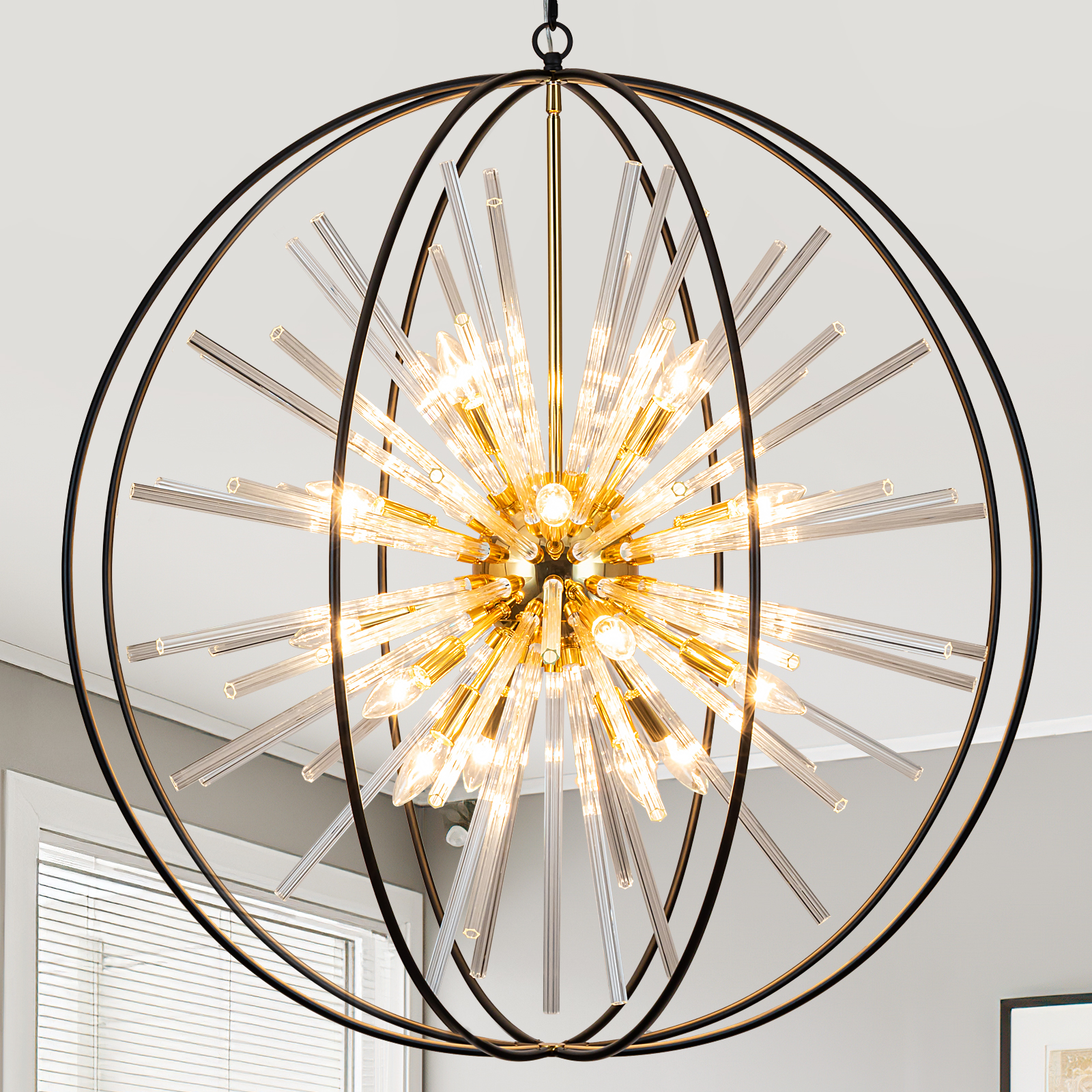 1 Modern Large Black Crystal Chandelier for High Ceilings Foyer Entryway D35" 20-Light Modern Globe Chandeliers Round Chandelier for Foyer Entryway Stairway Dining Room Hallway Front Door - Image 1