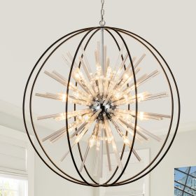 Extra Large Black and Gold Chandeliers for High Ceiling Foyer D42" 24-Light Big Modern Globe Crystal Chandeliers for Entryway Foyer Stairway Kitchen Dining Living Room