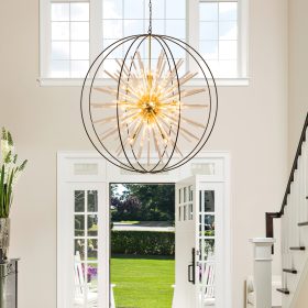 Vezzio 52" Extra Large Globe Chandelier for High Ceilings 32-Light Modern Black and Gold Modern Crystal Pendant Light Fixture for Entryway, Foyer, Stairway, Kitchen, Dining, and Living Room