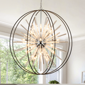 Vezzio D42 Extra Large Chandeliers for High Ceilings 24 Light Big Globe Crystal Sputnik Chandeliers for Entryway Foyer Stairway Kitchen Dining Living Room Hallway Entrance