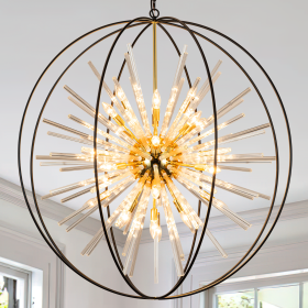 Vezzio D42" Extra Large Black and Gold Chandeliers for High Ceiling 24-Light Big Modern Globe Crystal Chandeliers for Entryway Foyer Stairway Kitchen Dining Living Room