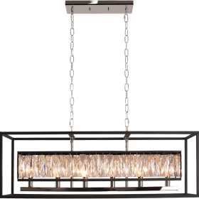 Modern Farmhouse Black Crystal Rectangle Chandelier for Dining Room | L35" 6-Light Pendant Light Fixture, Adjustable Linear Chandelier for Dining Room Kitchen Island