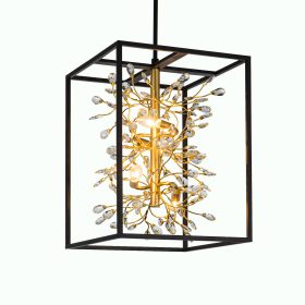 Modern Black and Gold Crystal Chandelier for Foyer Entryway | H21" 4-Light Modern Farmhouse Pendant Light for Entryway, Foyer,Dining Room, Kitchen Island, Staircase, Hallway